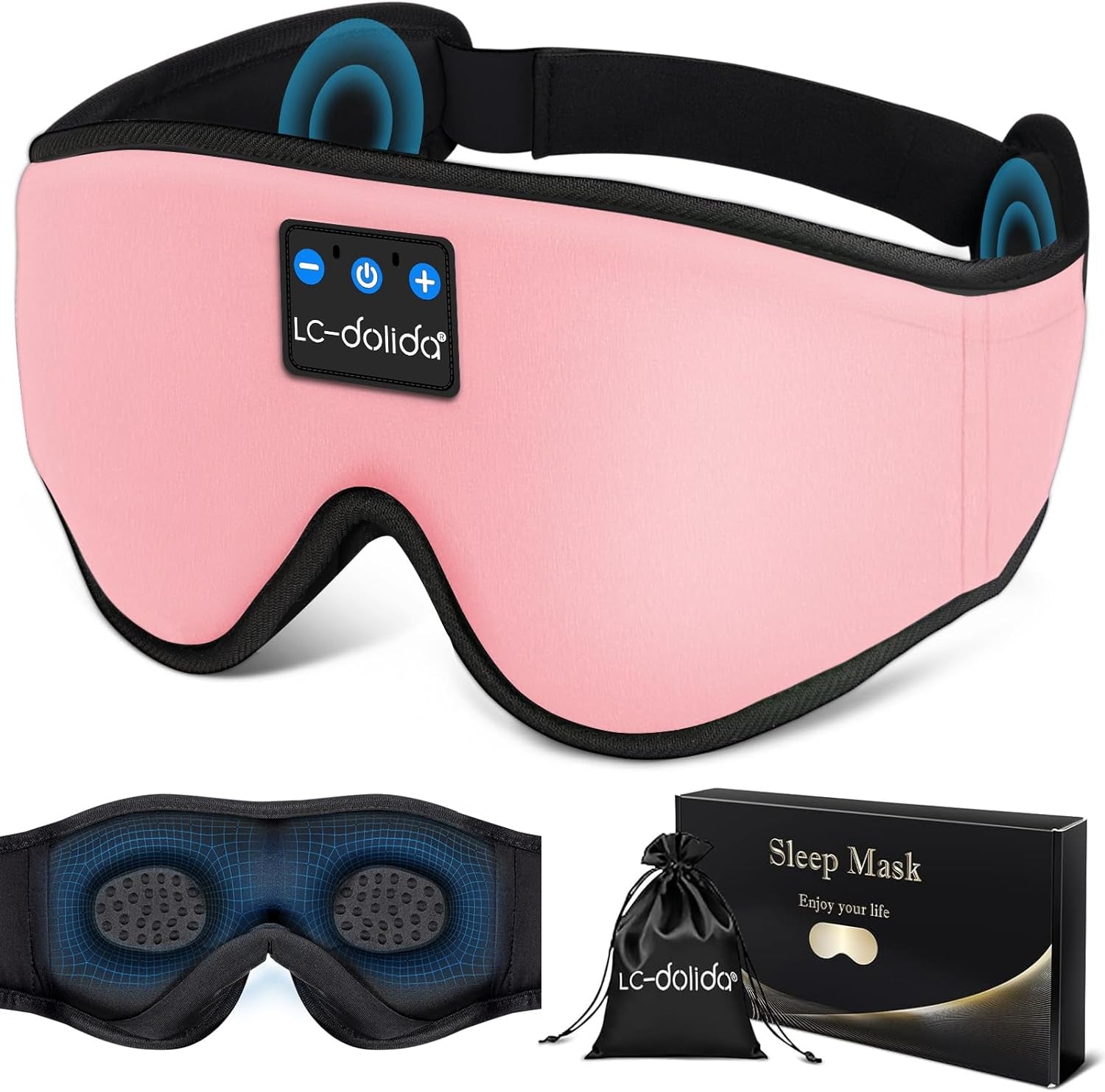 Sleep Headphones, Sleep Mask Bluetooth Wireless Music Eye Mask, Sleeping Headphones for Side Sleepers Sleep Mask with Bluetooth Headphones Ultra-Thin Stereo Speakers Perfect for Sleeping