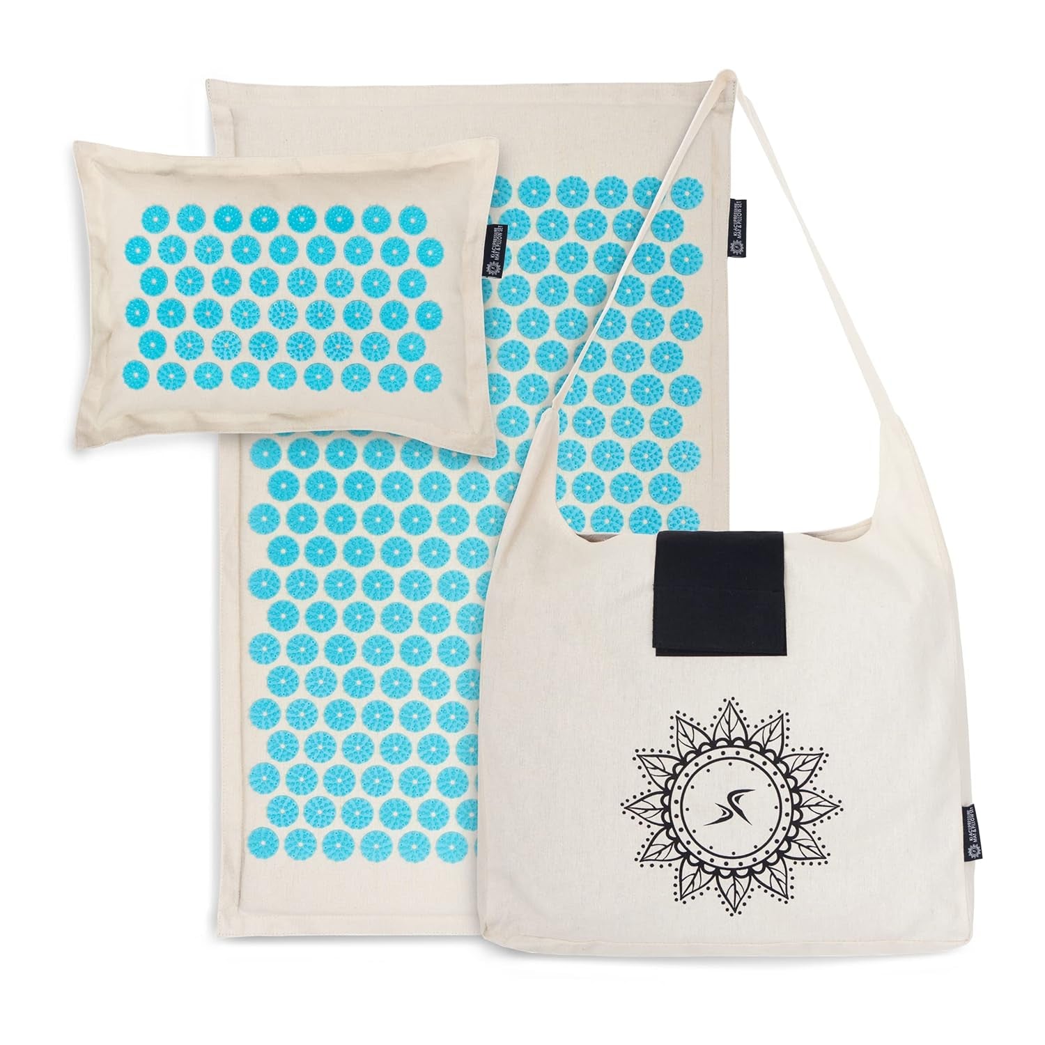 Ki Acupressure Mat and Pillow Set with 100% Natural Linen for Back/Neck Pain Relief and Muscle Relaxation, Sand Dunes
