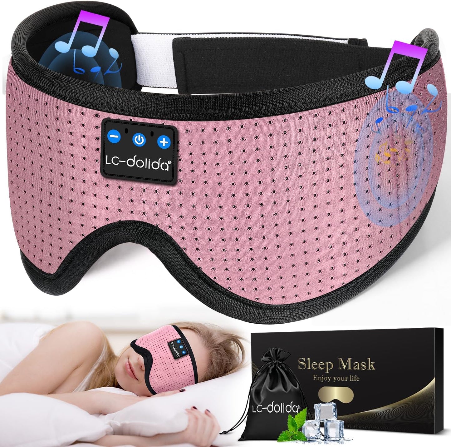 Sleep Headphones, Sleep Mask Bluetooth Wireless Music Eye Mask, Sleeping Headphones for Side Sleepers Sleep Mask with Bluetooth Headphones Ultra-Thin Stereo Speakers Perfect for Sleeping