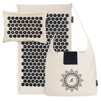 Ki Acupressure Mat and Pillow Set with 100% Natural Linen for Back/Neck Pain Relief and Muscle Relaxation, Sand Dunes