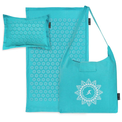Ki Acupressure Mat and Pillow Set with 100% Natural Linen for Back/Neck Pain Relief and Muscle Relaxation, Sand Dunes
