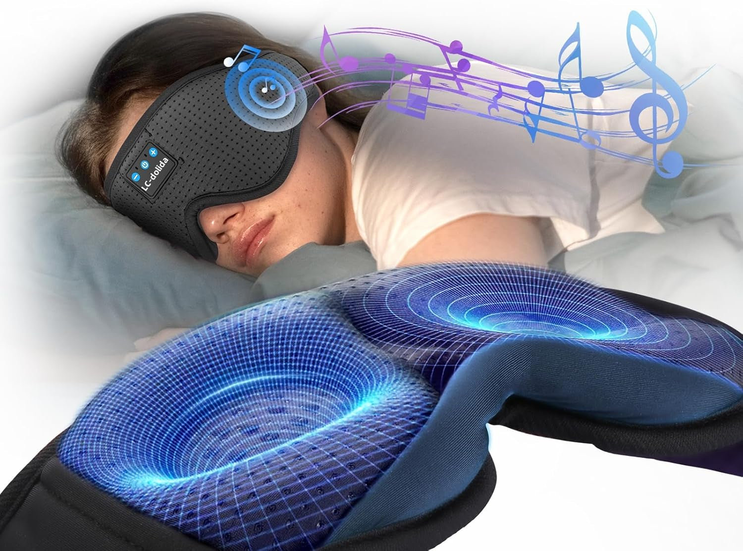 Sleep Headphones, Sleep Mask Bluetooth Wireless Music Eye Mask, Sleeping Headphones for Side Sleepers Sleep Mask with Bluetooth Headphones Ultra-Thin Stereo Speakers Perfect for Sleeping