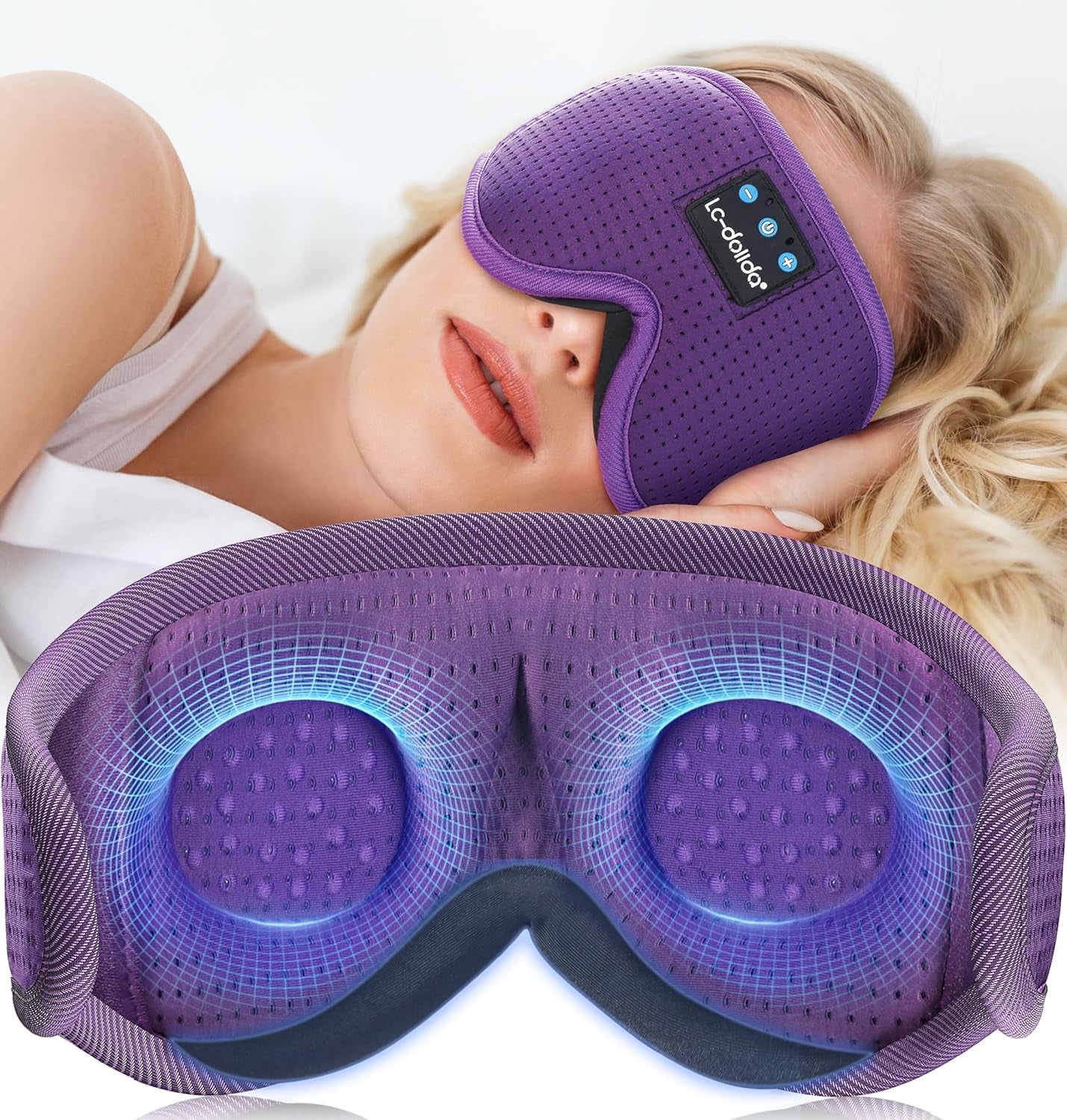 Sleep Headphones, Sleep Mask Bluetooth Wireless Music Eye Mask, Sleeping Headphones for Side Sleepers Sleep Mask with Bluetooth Headphones Ultra-Thin Stereo Speakers Perfect for Sleeping