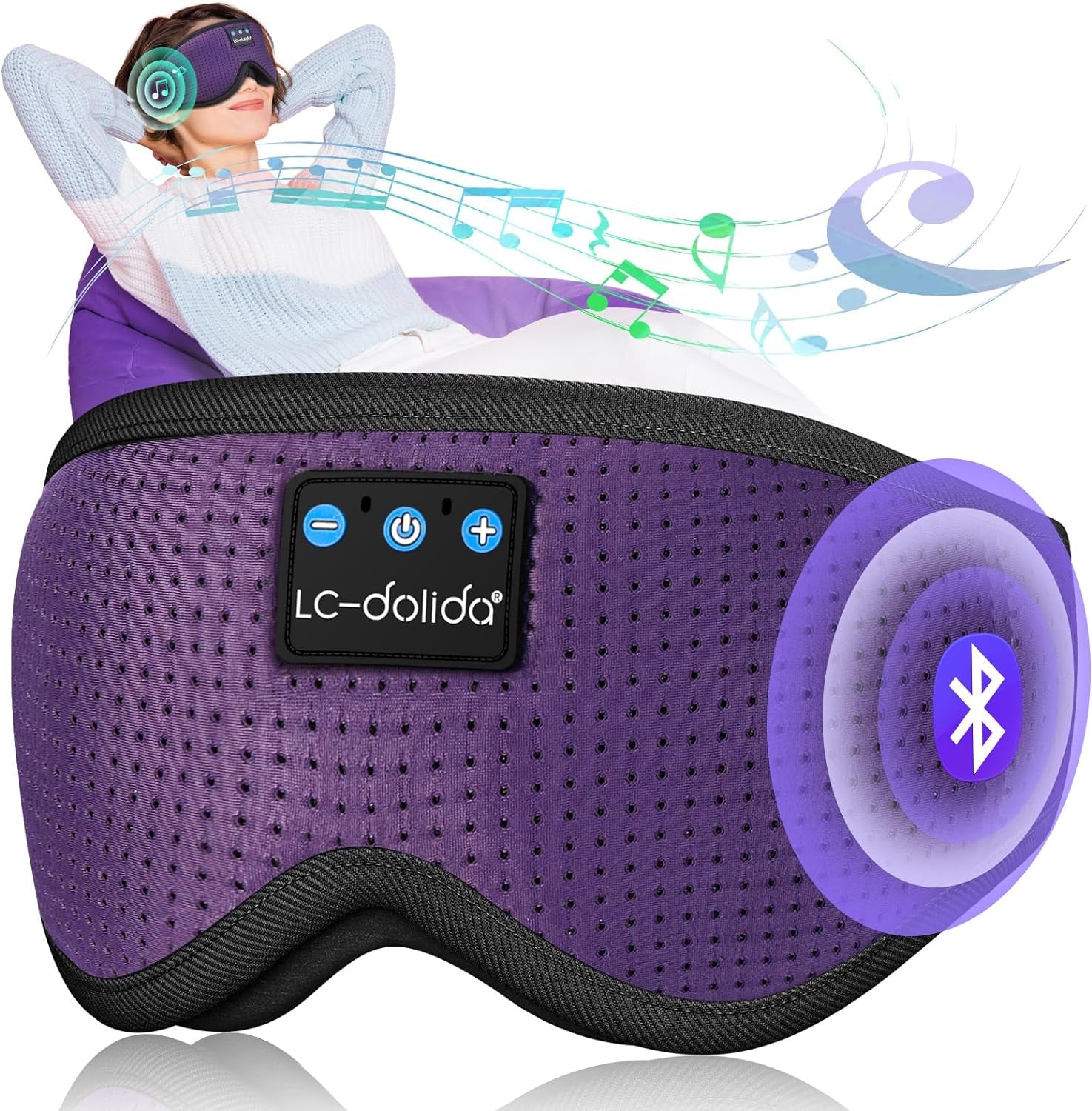 Sleep Headphones, Sleep Mask Bluetooth Wireless Music Eye Mask, Sleeping Headphones for Side Sleepers Sleep Mask with Bluetooth Headphones Ultra-Thin Stereo Speakers Perfect for Sleeping