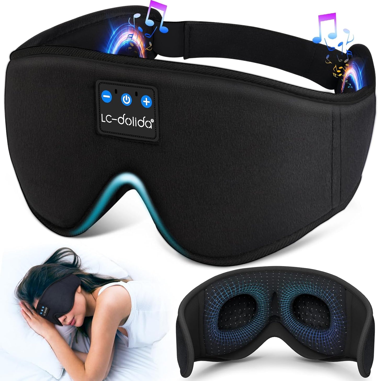Sleep Headphones, Sleep Mask Bluetooth Wireless Music Eye Mask, Sleeping Headphones for Side Sleepers Sleep Mask with Bluetooth Headphones Ultra-Thin Stereo Speakers Perfect for Sleeping