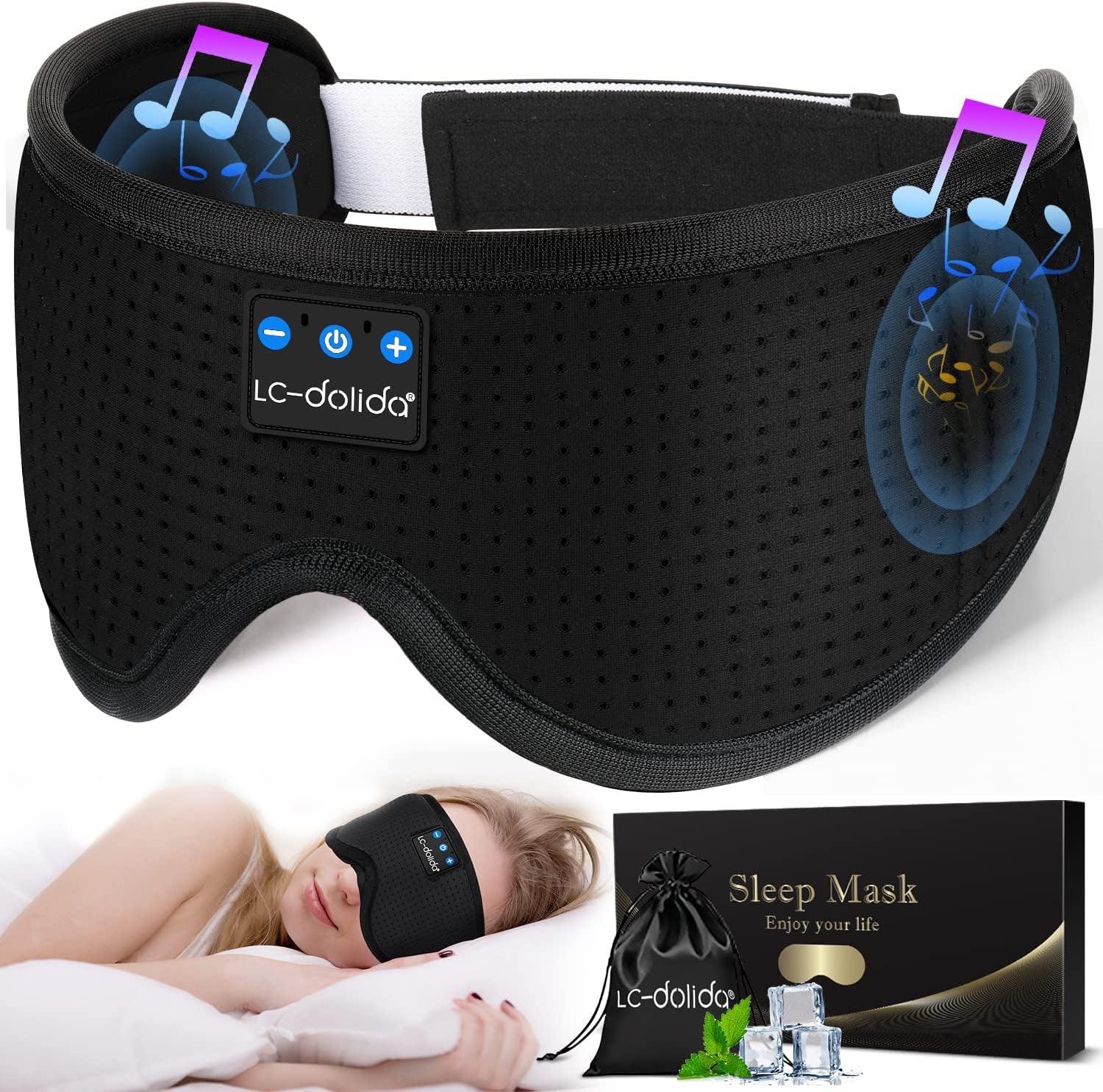 Sleep Headphones, Sleep Mask Bluetooth Wireless Music Eye Mask, Sleeping Headphones for Side Sleepers Sleep Mask with Bluetooth Headphones Ultra-Thin Stereo Speakers Perfect for Sleeping