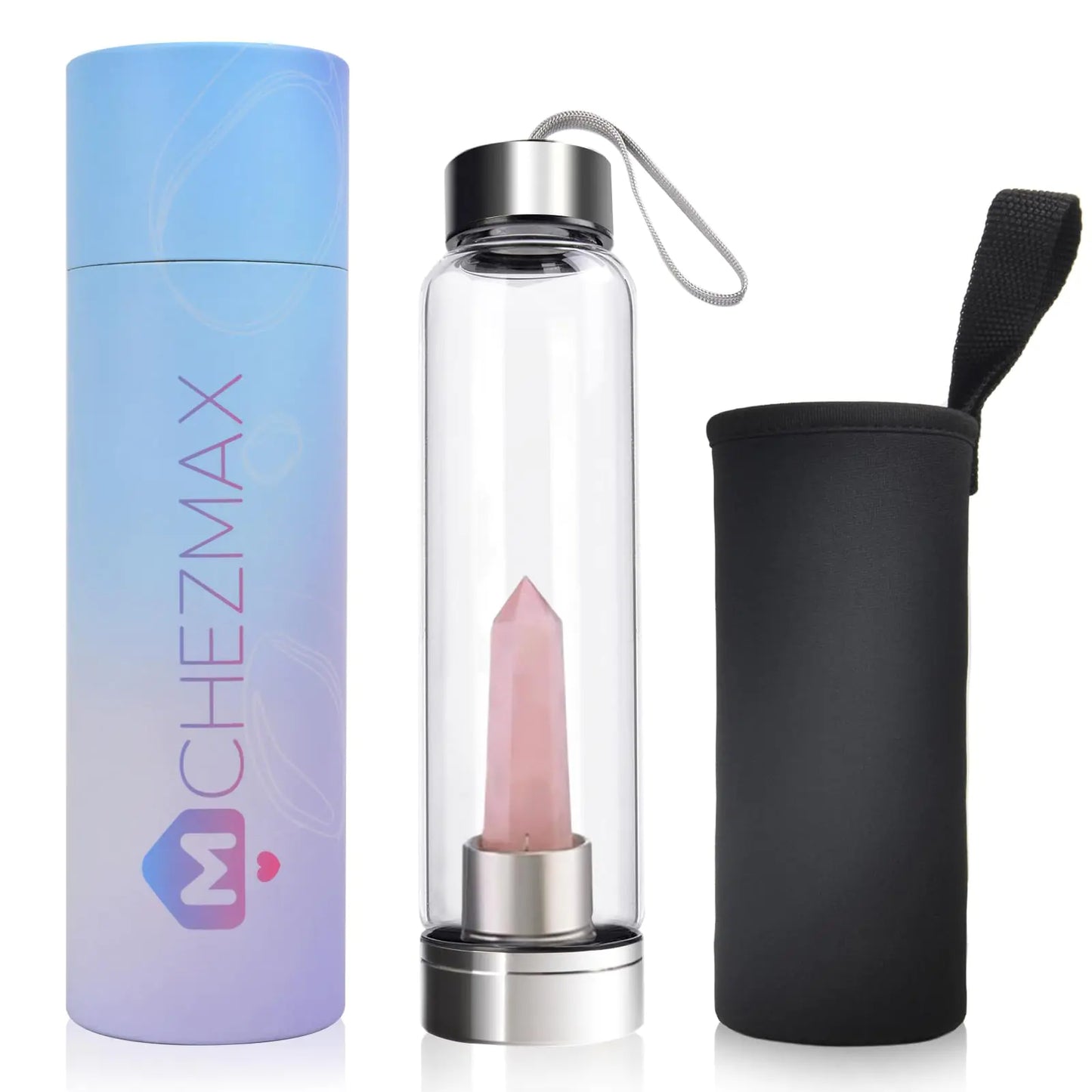 Crystal Glass Water Bottle – Energize Your Hydration with Gemstone Power